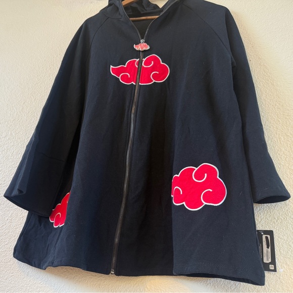 Hooded Zip Up Jacket - Black w/ Red Clouds, Unisex —Med, Naruto Shippuden, Anime - Picture 11 of 13